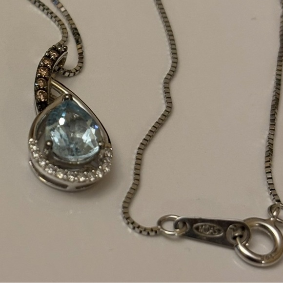 LeVian 14K White Gold Aquamarine Pendant w/ Chocolate & White Diamonds - Picture 1 of 10